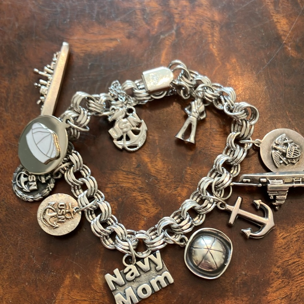 Sterling Charm Bracelet- US Navy charms - Picture 2 of 4